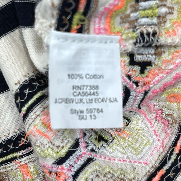 J Crew Top Womens Size Small Short Sleeve Embroidered Beige Striped Cotton - Picture 8 of 8